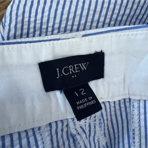 J.Crew Factory Women 12 Blue White Striped Preppy Seersucker Scalloped Shorts - Picture 8 of 9